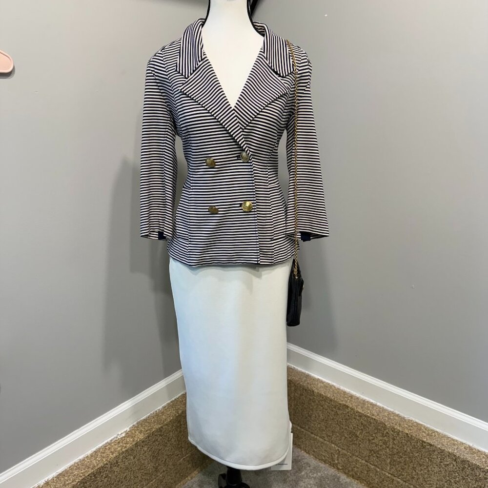 CAbi Life Jacket Blazer Nautical Navy & White Stripe Sz S